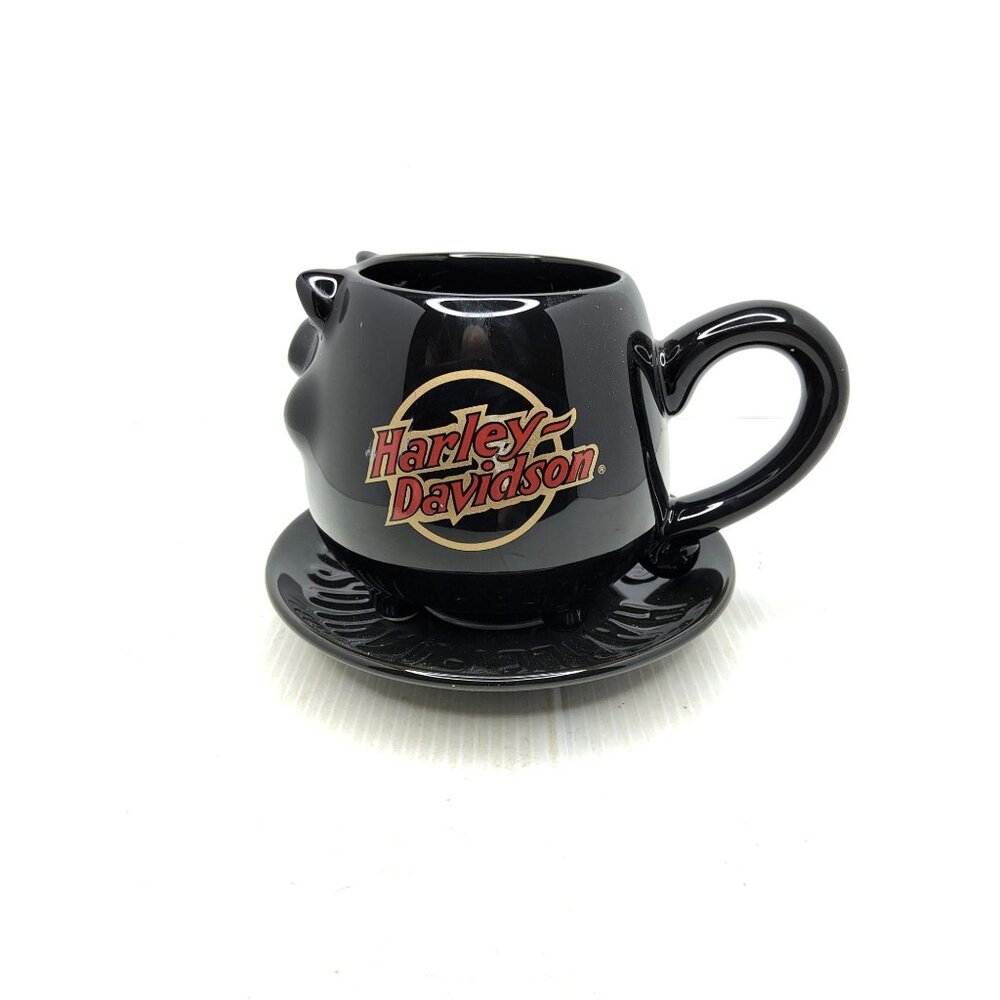 Harley-Davidson Core Porcelain Sculpted Hog Coffee Mug W/Saucer